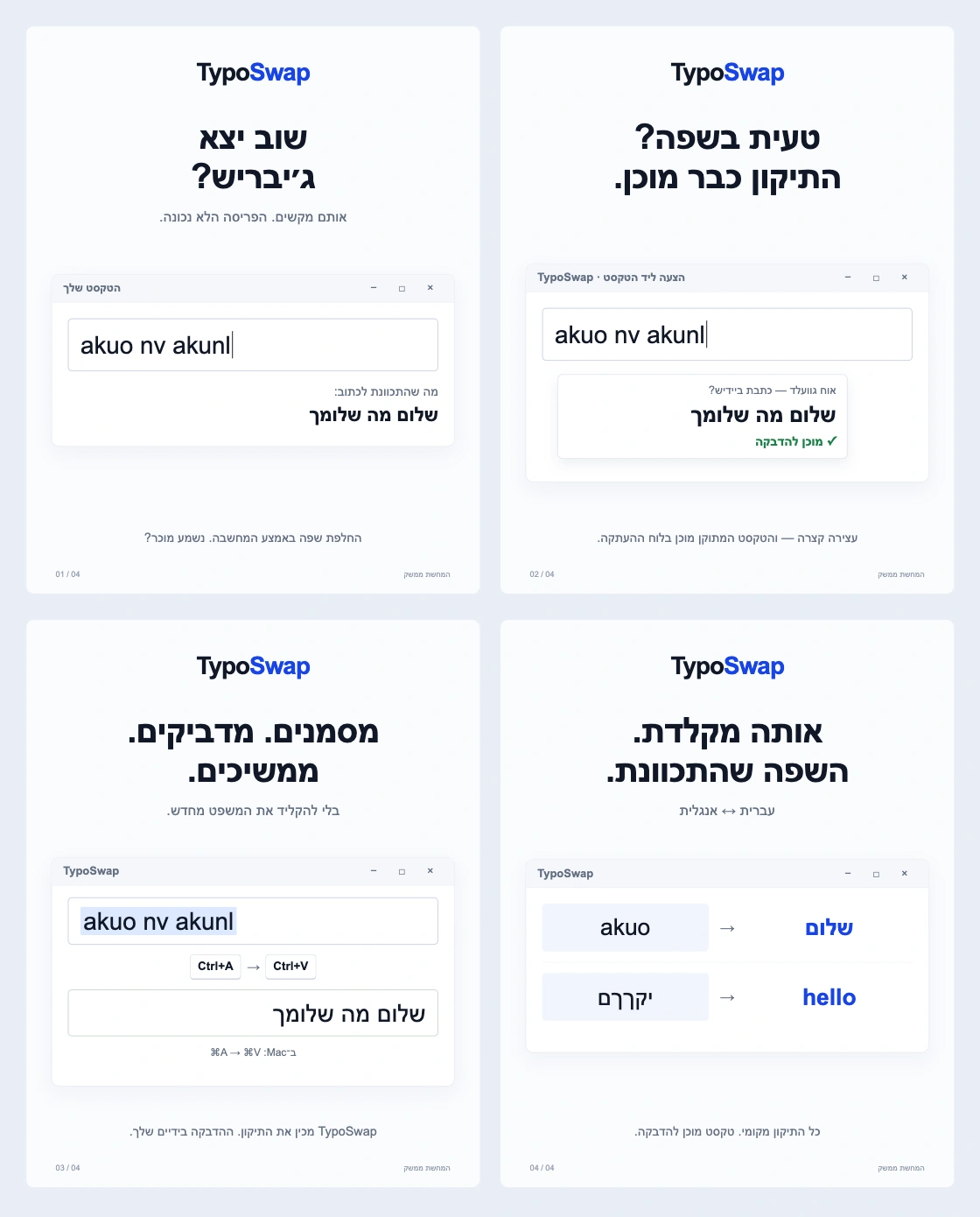 המחשת השימוש ב־TypoSwap והכנת תיקון להדבקה